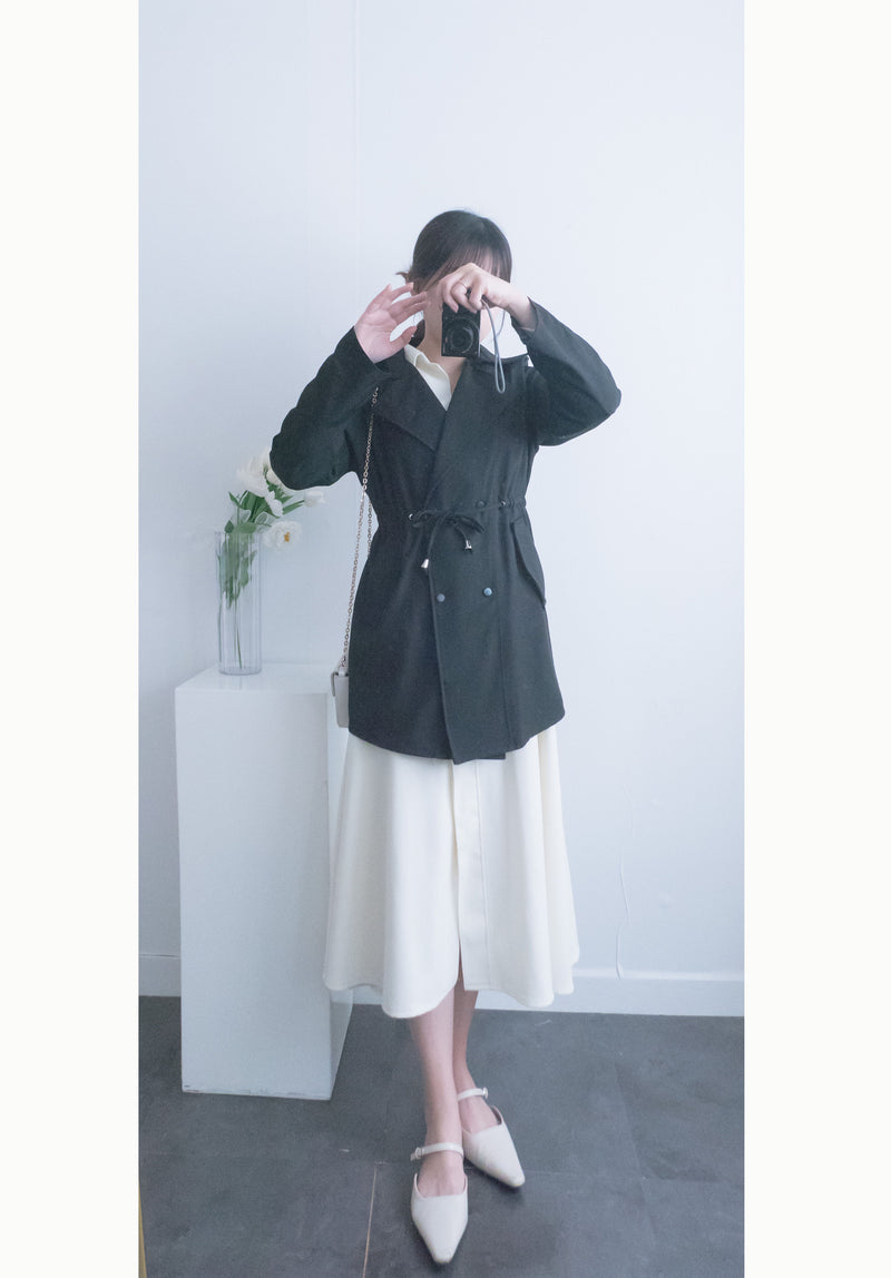 (方便啪鈕)  Trench 中長知性可褶中袖修腰風衣, Jacket/ JK8119