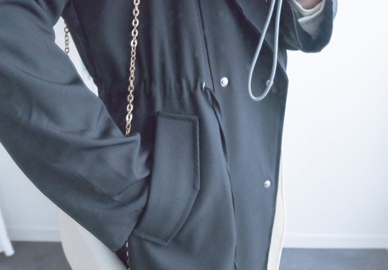 (方便啪鈕)  Trench 中長知性可褶中袖修腰風衣, Jacket/ JK8119