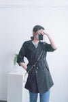 (方便啪鈕)  Trench 中長知性可褶中袖修腰風衣, Jacket/ JK8119