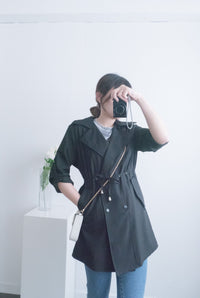 (方便啪鈕)  Trench 中長知性可褶中袖修腰風衣, Jacket/ JK8119