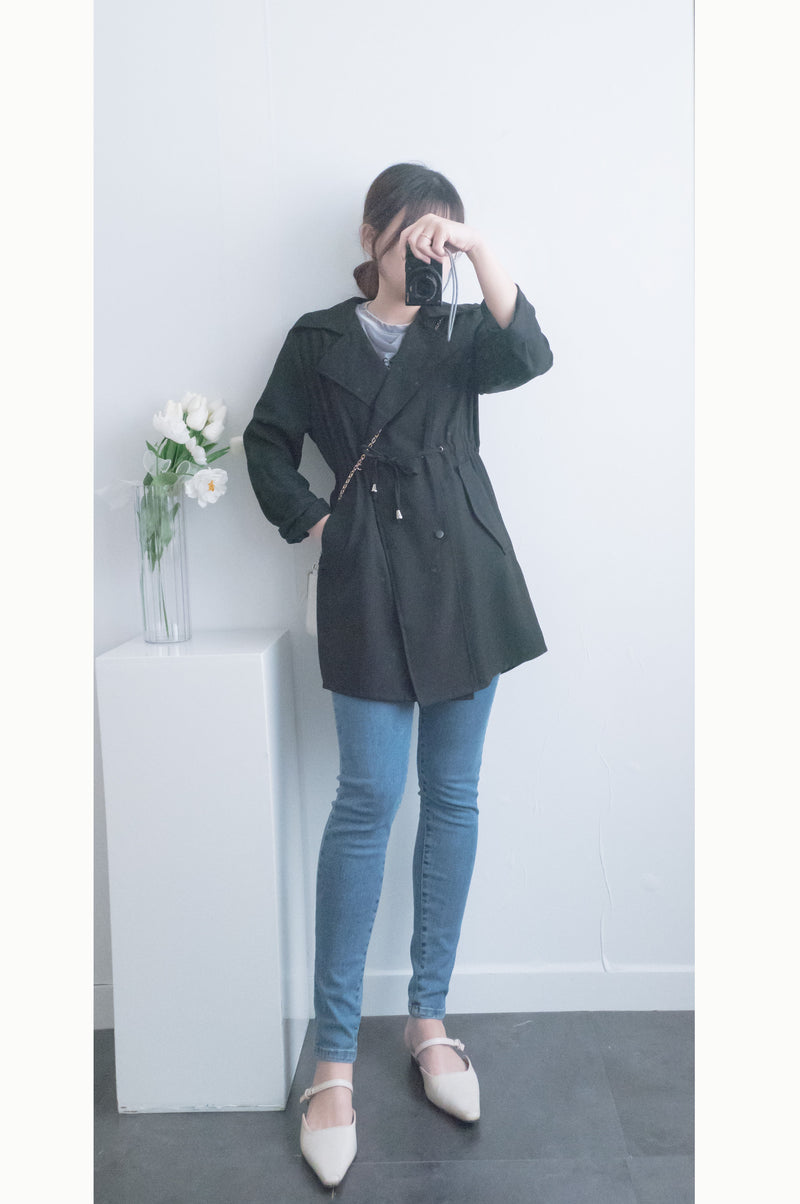 (方便啪鈕)  Trench 中長知性可褶中袖修腰風衣, Jacket/ JK8119