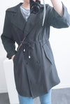 (方便啪鈕)  Trench 中長知性可褶中袖修腰風衣, Jacket/ JK8119