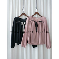Wonderland 絨面皺褶方領輕優雅上衣, Blouse/ BU8987 (pink sold out)
