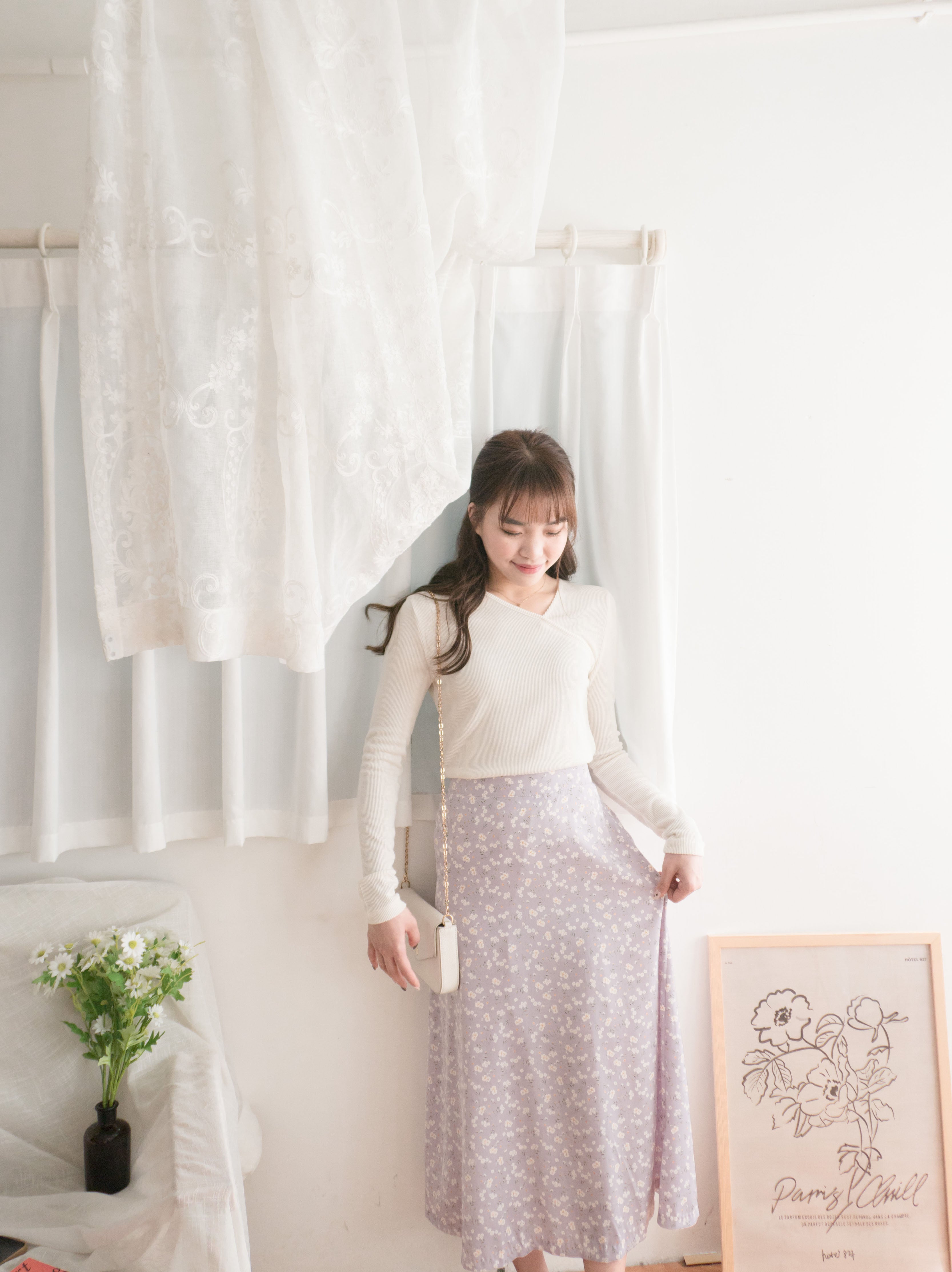 Daisy Lily 浪漫飄飄散落印花半身傘裙, Skirt/ SK8780 (lavender sold out)