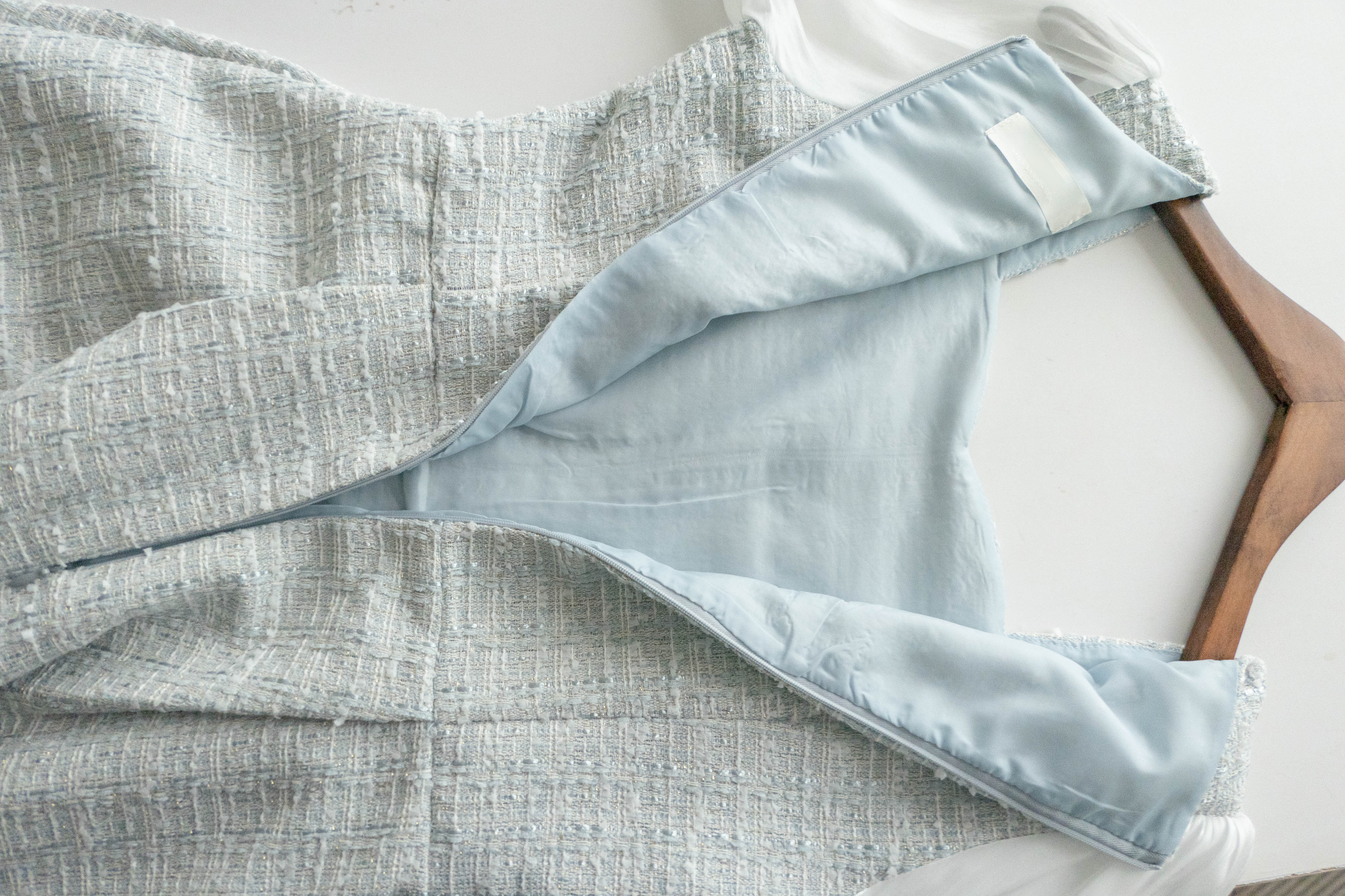 BabyBlue Tweed 嬰兒藍十字線心線領口雪紡袖連身裙, Dress/ DS9404
