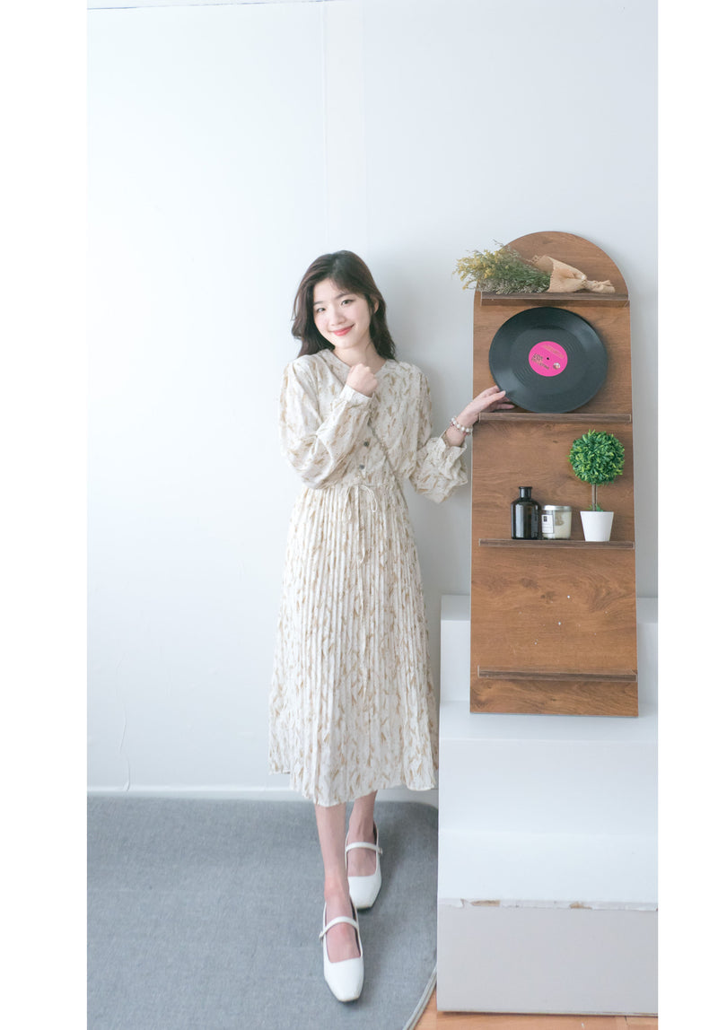 【現貨限量回歸 】Firework 花火線條幾何印花防皺百褶連身裙, Dress/ DS9429