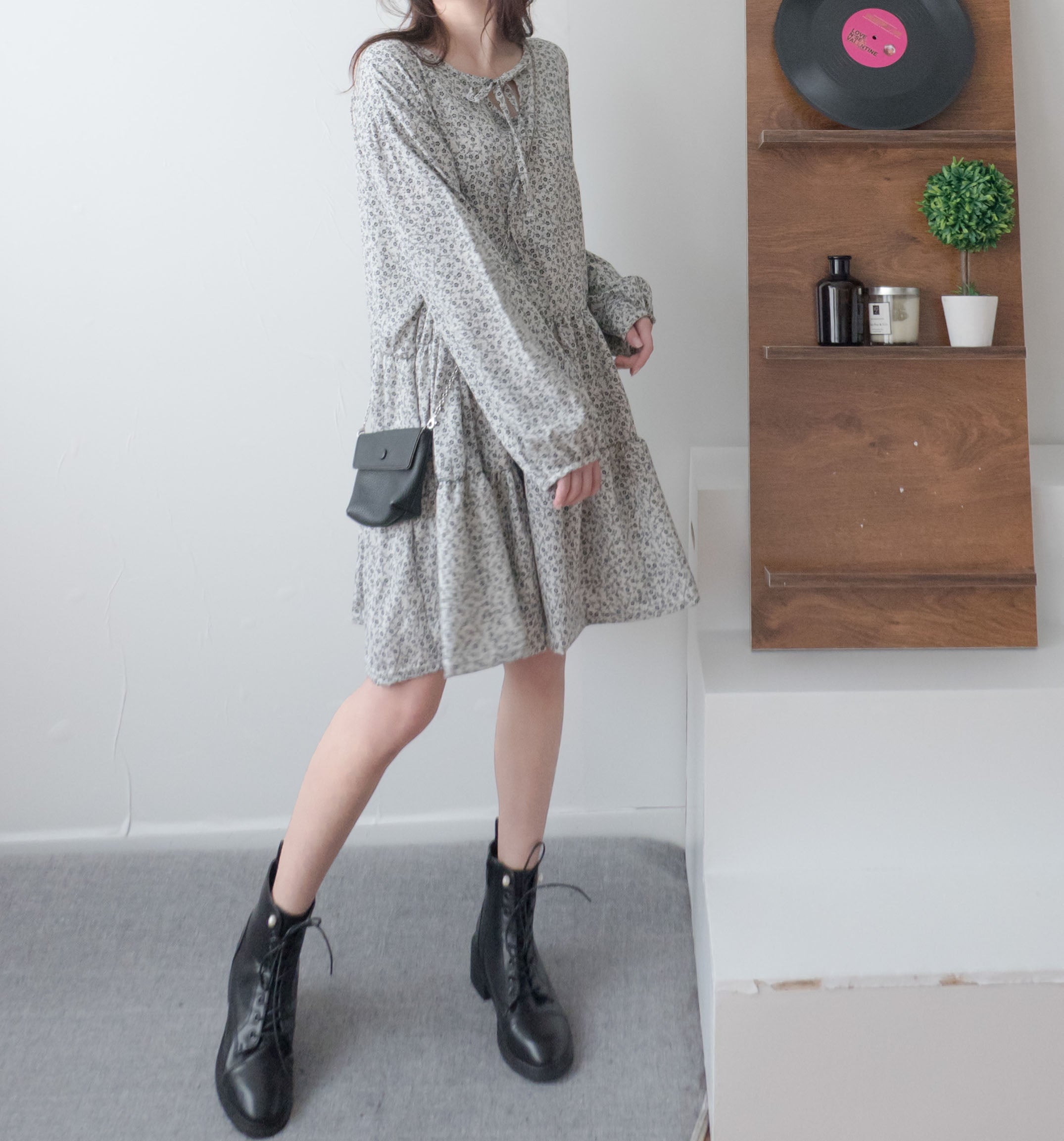 Floral Mood 黑白印花層次雪紡裙, Dress/ DS9430