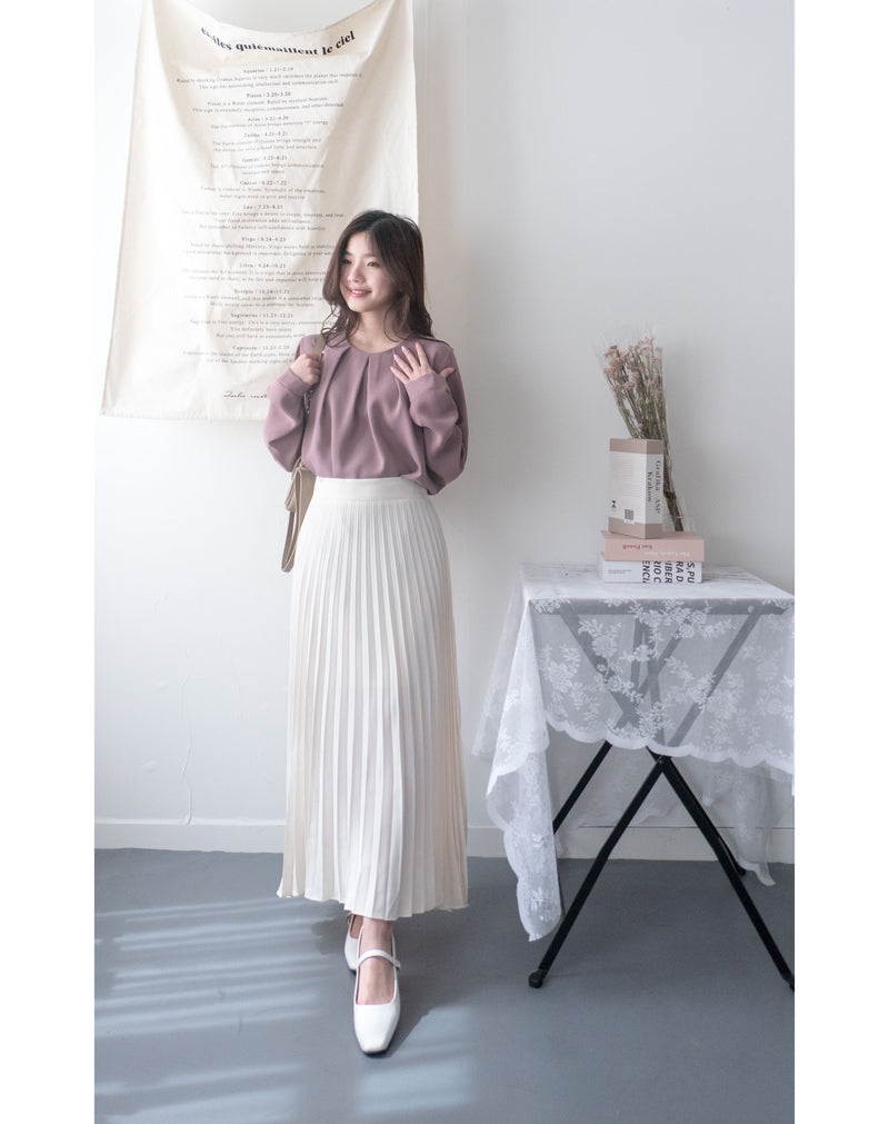 Chiffon 三色領口車褶雪紡上衣, Blouse/ BU8995