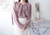 Chiffon 三色領口車褶雪紡上衣, Blouse/ BU8995