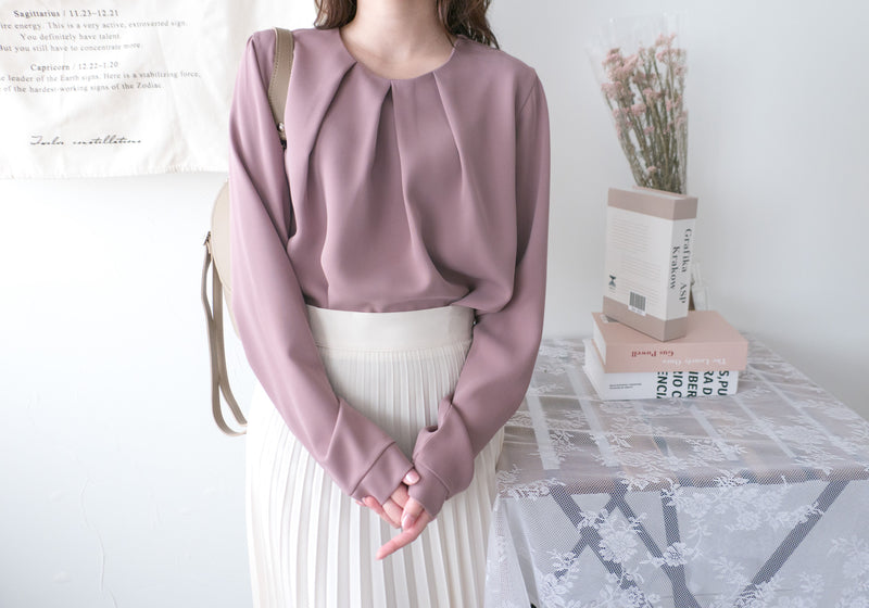 Chiffon 三色領口車褶雪紡上衣, Blouse/ BU8995