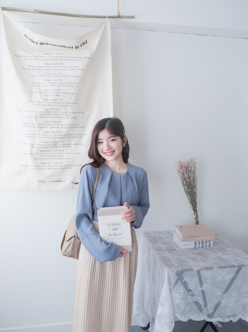 Chiffon 三色領口車褶雪紡上衣, Blouse/ BU8995