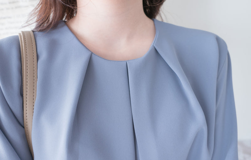 Chiffon 三色領口車褶雪紡上衣, Blouse/ BU8995