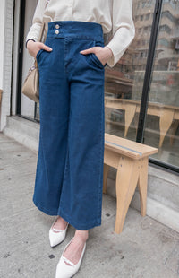 [限量現貨回歸]   (襯衫必備!) Straight Denim 高腰全彈性雙鈕扣直腳褲, Jeans/ PT8410