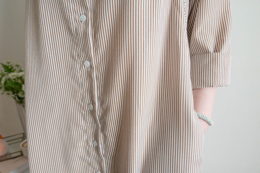 (有口袋!防皺!）Stripe 條紋恤衫口袋寬鬆魚尾裙, Dress/ DS9473