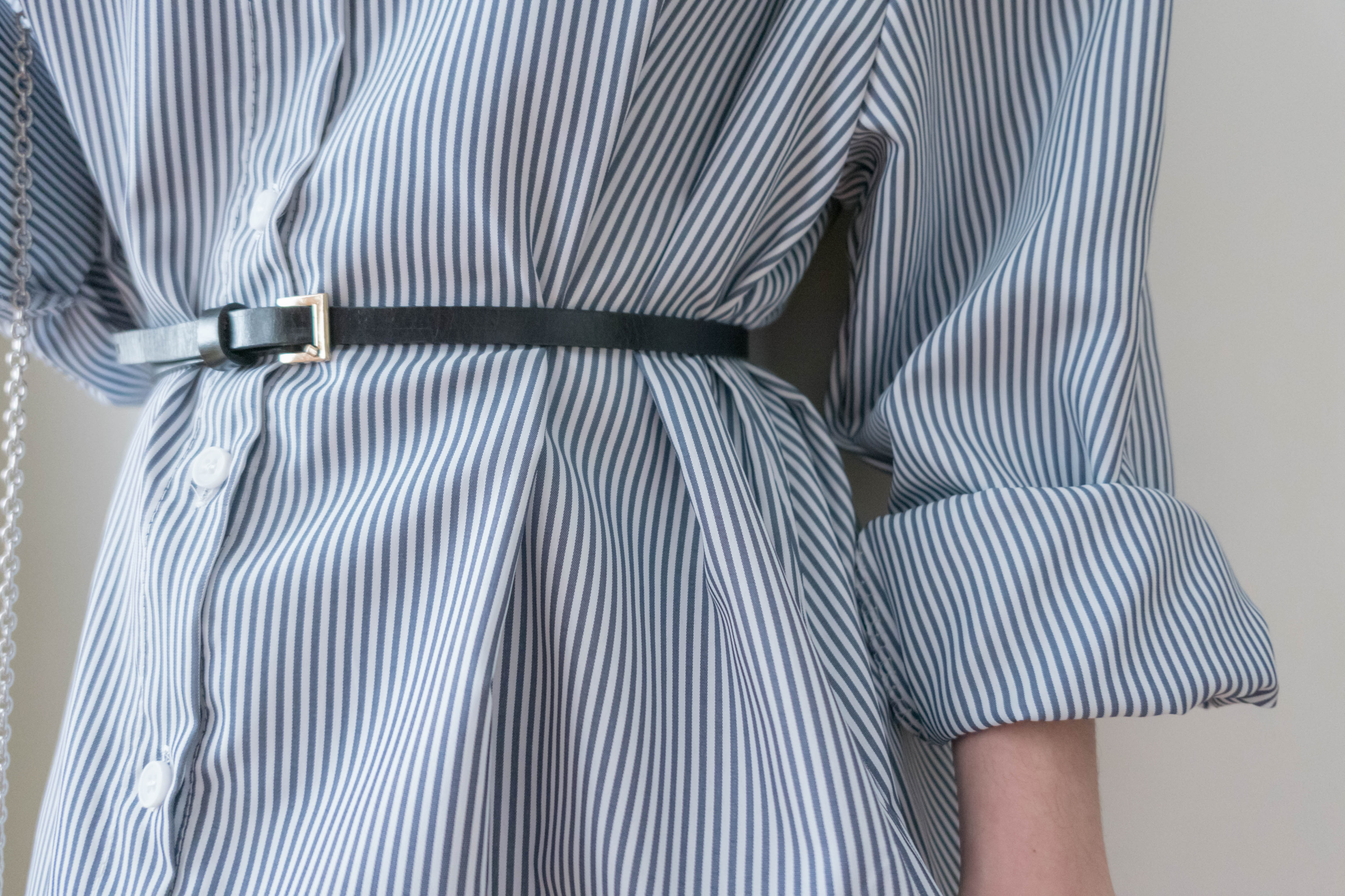 (有口袋!防皺!）Stripe 條紋恤衫口袋寬鬆魚尾裙, Dress/ DS9473