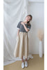 (條紋假兩件) 黑白條紋高腰線Ruffle彈性腰間杏裙, Dress/ DS4985