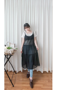 ( 時尚必備) 黑色紗感點點左右蝴蝶背心裙, Dress/ DS4986