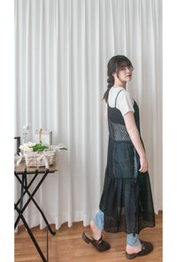 ( 時尚必備) 黑色紗感點點左右蝴蝶背心裙, Dress/ DS4986