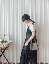( 時尚必備) 黑色紗感點點左右蝴蝶背心裙, Dress/ DS4986