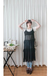 ( 時尚必備) 黑色紗感點點左右蝴蝶背心裙, Dress/ DS4986