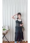 ( 時尚必備) 黑色紗感點點左右蝴蝶背心裙, Dress/ DS4986