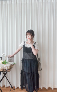 ( 時尚必備) 黑色紗感點點左右蝴蝶背心裙, Dress/ DS4986