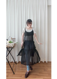 ( 時尚必備) 黑色紗感點點左右蝴蝶背心裙, Dress/ DS4986