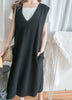(百搭背心裙) 防皺彈性V領口袋背心裙, Dress/ DS4980