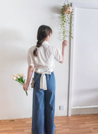 (超彈性!) 高腰闊腳全彈性中排鈕牛仔褲, Jeans/ PT8419