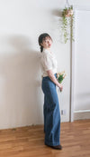 (超彈性!) 高腰闊腳全彈性中排鈕牛仔褲, Jeans/ PT8419