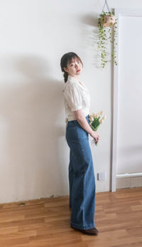 (超彈性!) 高腰闊腳全彈性中排鈕牛仔褲, Jeans/ PT8419