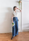 (超彈性!) 高腰闊腳全彈性中排鈕牛仔褲, Jeans/ PT8419