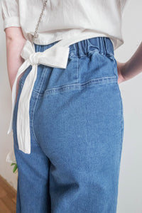 (超彈性!) 高腰闊腳全彈性中排鈕牛仔褲, Jeans/ PT8419