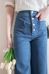 (超彈性!) 高腰闊腳全彈性中排鈕牛仔褲, Jeans/ PT8419