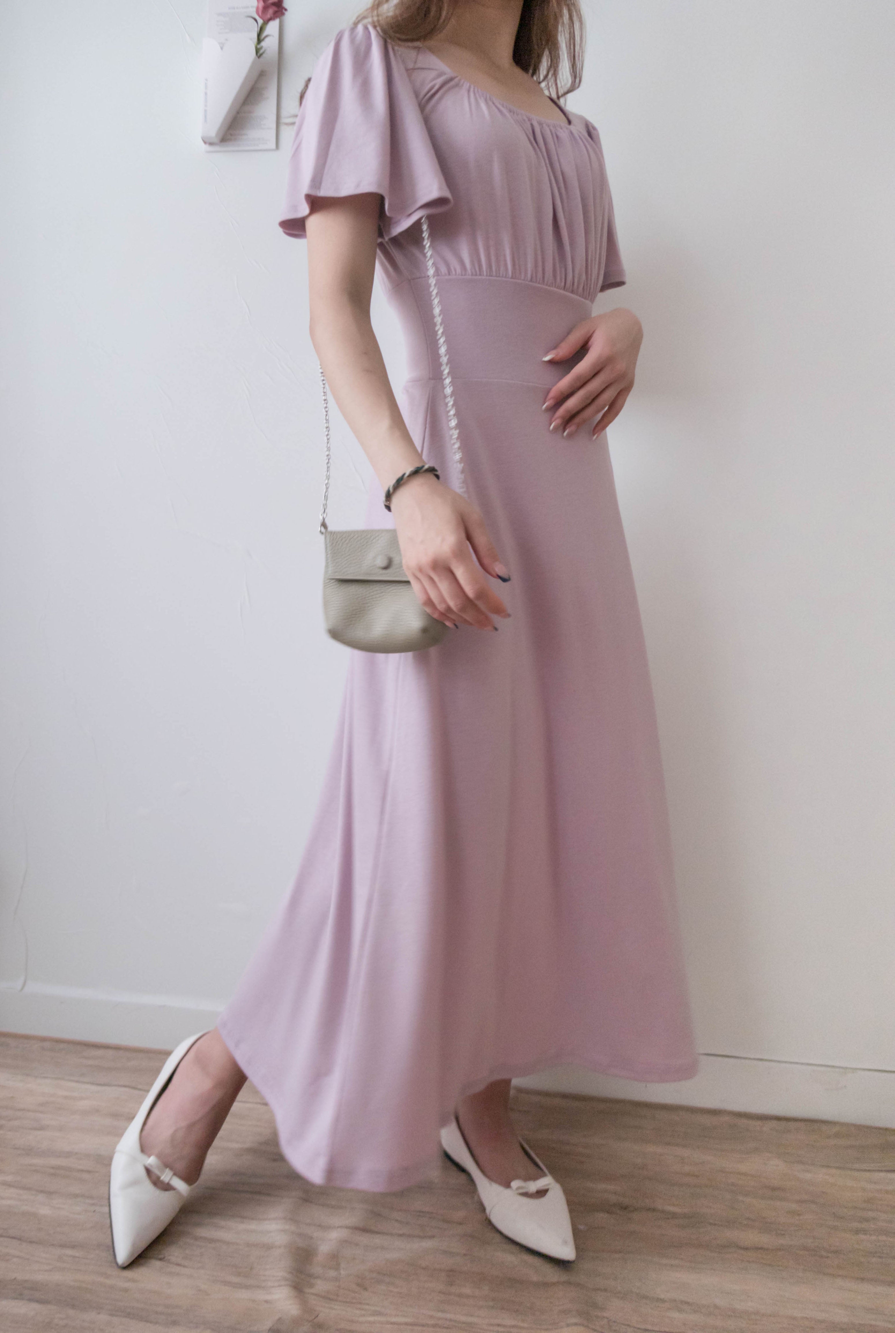 (超彈性棉質) Ballet 方領顯瘦高腰連身裙, Dress/ DS9502
