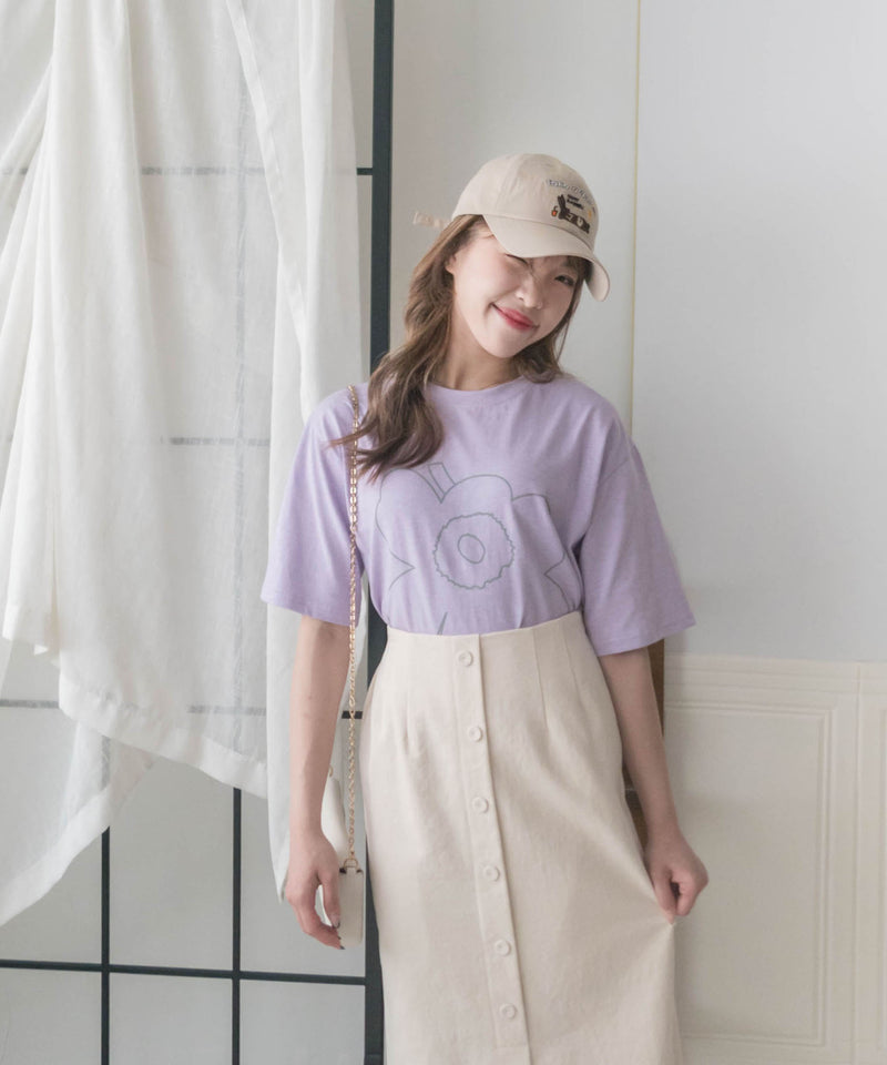 (質地超好) Floral Print 寬鬆oversize線條花花, Tee/ TP9008 （navy sold out)