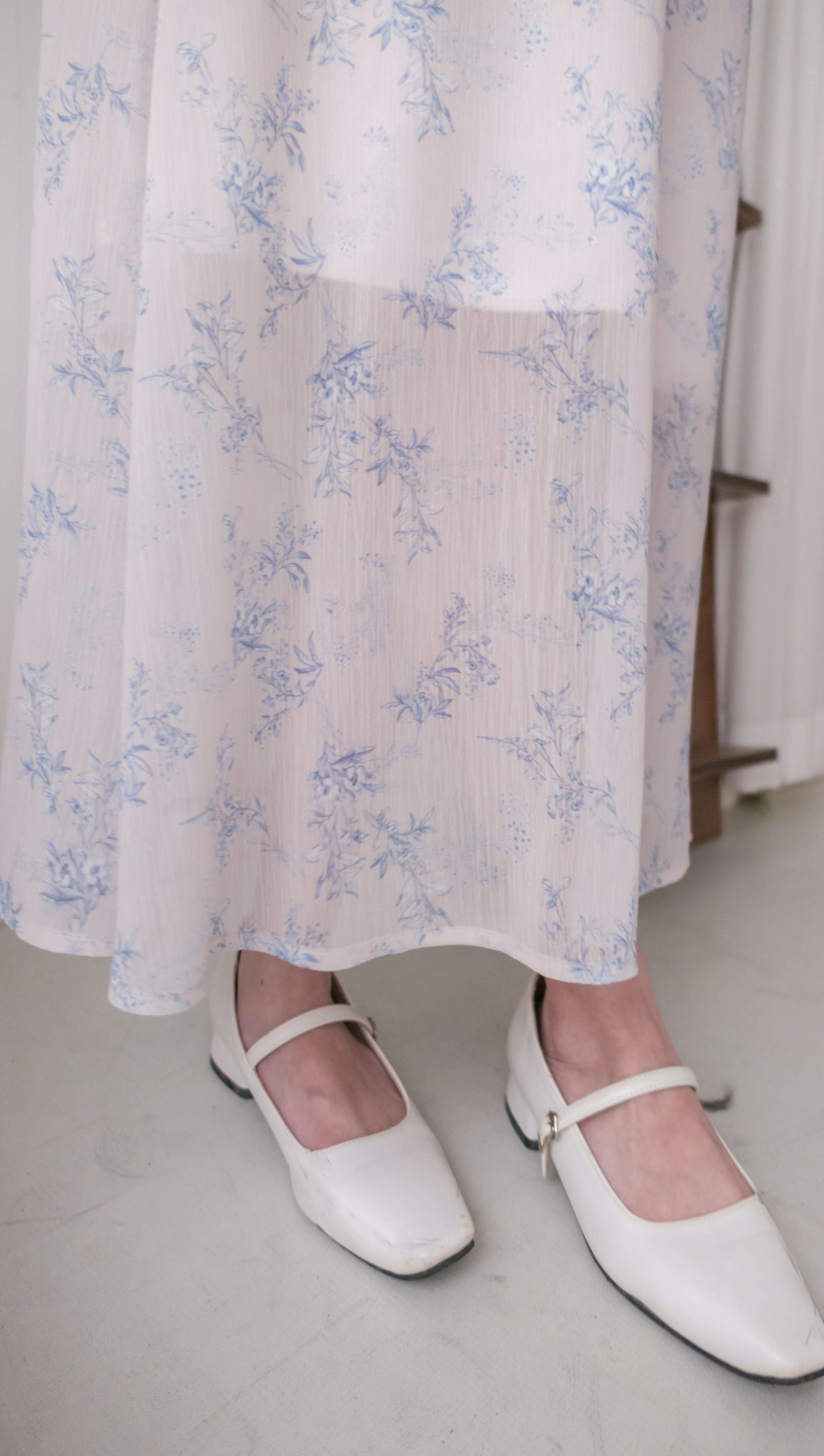 （飄飄雪紡裙) Sakura 浪漫淡粉雪紡線條印花裙, Skirt/ SK8817