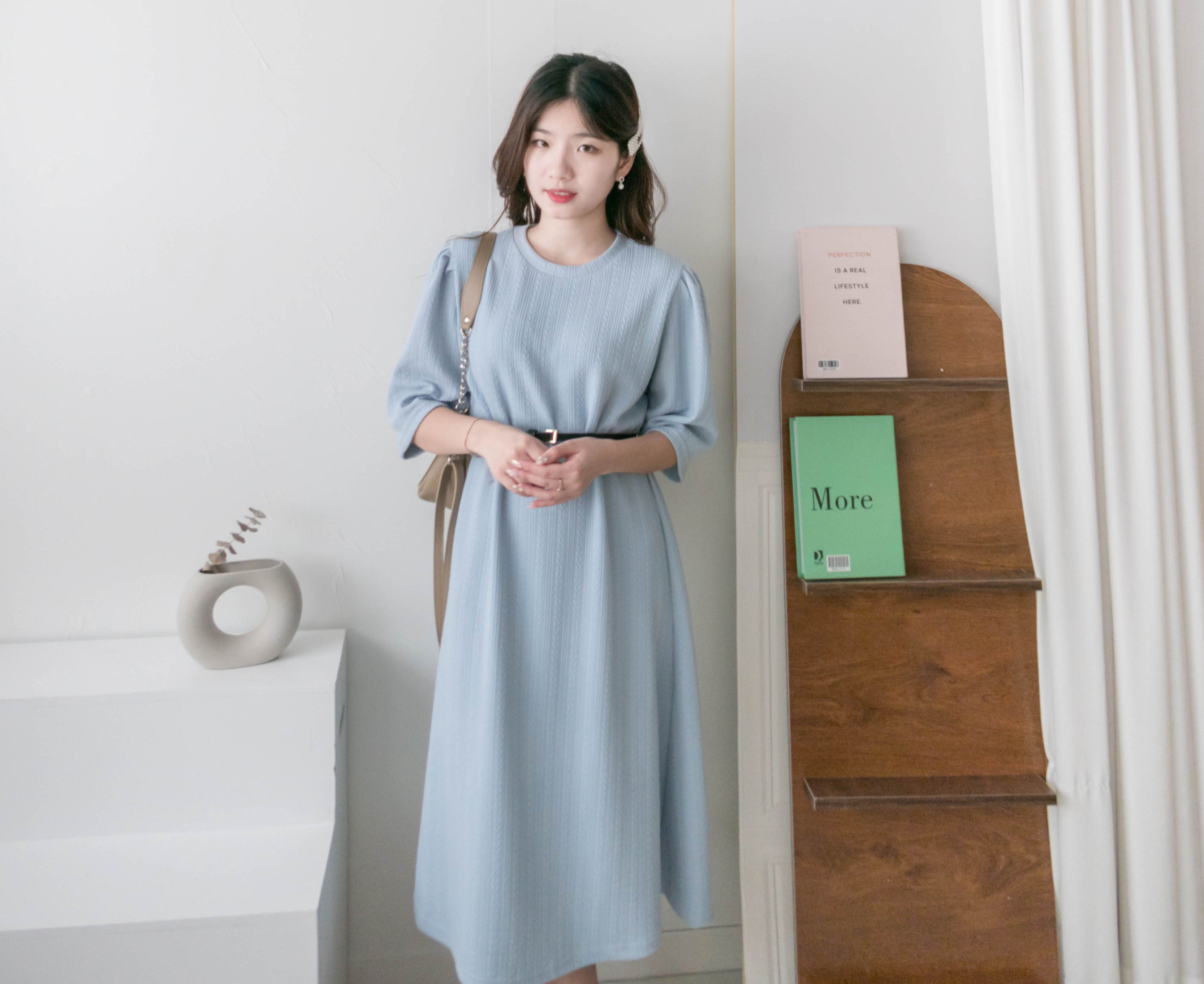 (不透肉暗花布 Tee Shirt感覺) 彈性暗花紋連身裙, Dress/ DS9516