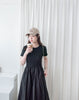 (隨性優雅之間) 條紋彈性不透肉Tee拼遮肚肚傘裙, Dress/ DS9530 (Black sold out)