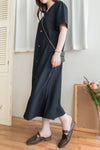 【Intent x Korea label】（100%防皺彈性) Navy V領金鈕扣傘袖開叉裙擺連身裙, Dress/ DS9545