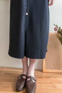 【Intent x Korea label】（100%防皺彈性) Navy V領金鈕扣傘袖開叉裙擺連身裙, Dress/ DS9545
