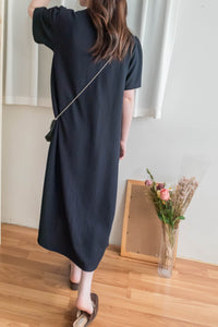 【Intent x Korea label】（100%防皺彈性) Navy V領金鈕扣傘袖開叉裙擺連身裙, Dress/ DS9545