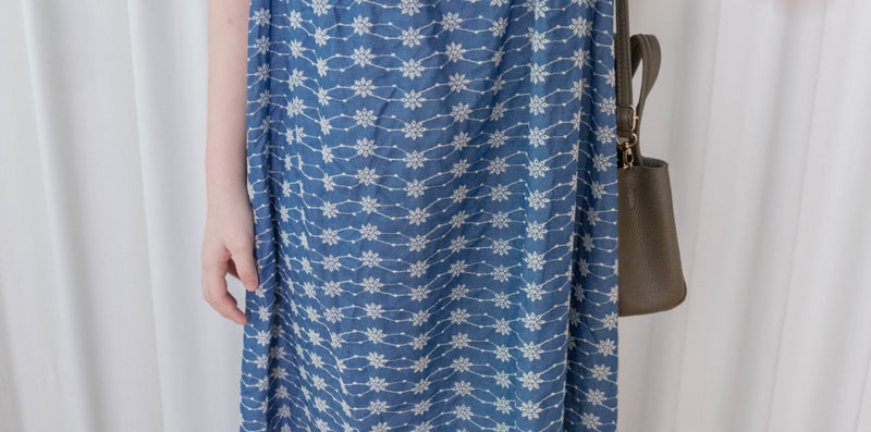 Denim Lace 花邊織紋牛仔布方領連身裙, Dress/ DS9523