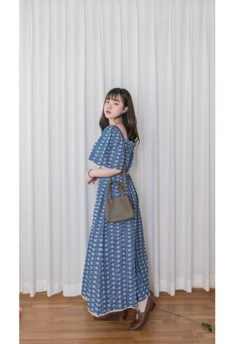 Denim Lace 花邊織紋牛仔布方領連身裙, Dress/ DS9523