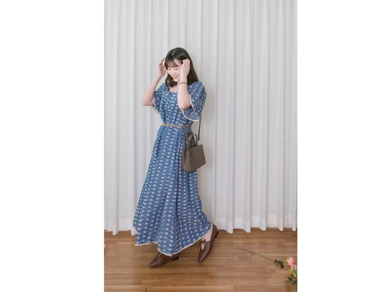 Denim Lace 花邊織紋牛仔布方領連身裙, Dress/ DS9523