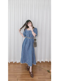 Denim Lace 花邊織紋牛仔布方領連身裙, Dress/ DS9523