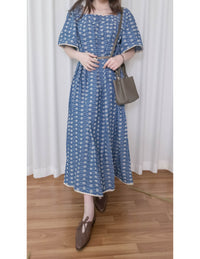 Denim Lace 花邊織紋牛仔布方領連身裙, Dress/ DS9523