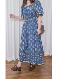 Denim Lace 花邊織紋牛仔布方領連身裙, Dress/ DS9523