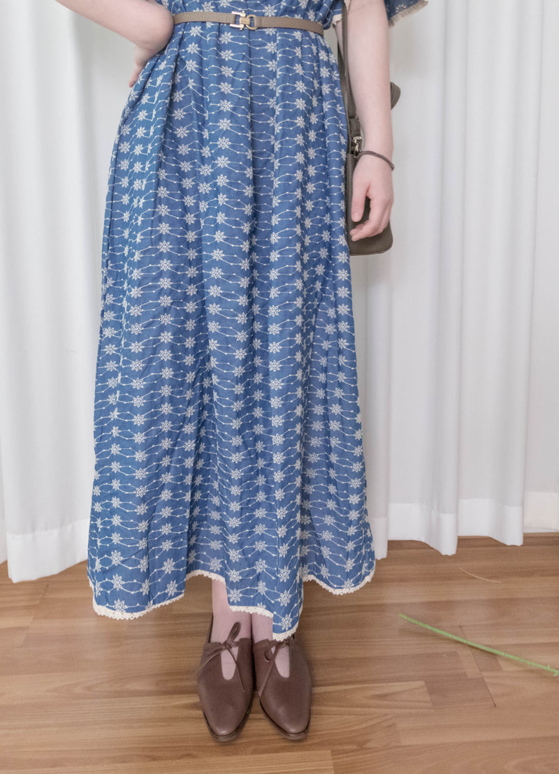 Denim Lace 花邊織紋牛仔布方領連身裙, Dress/ DS9523