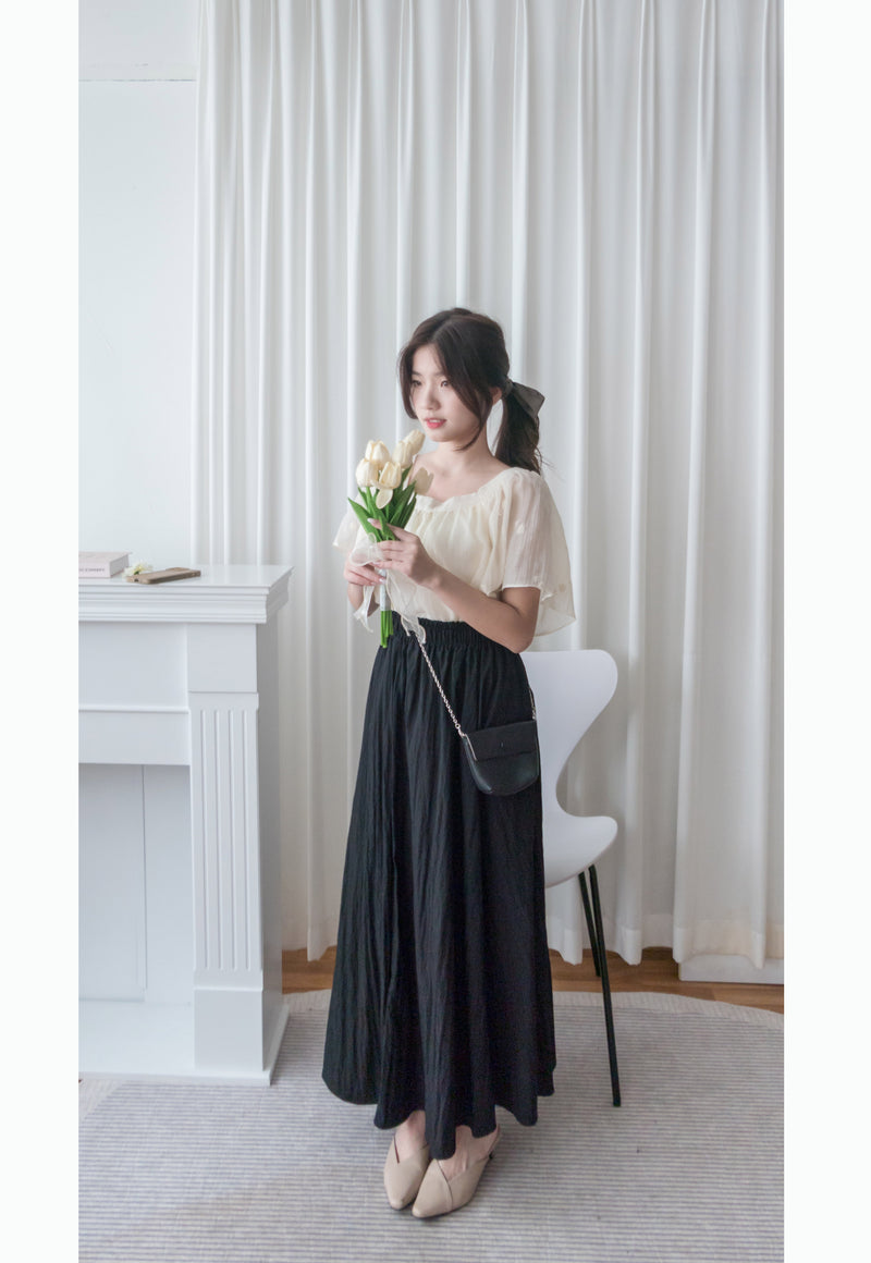 (百搭修腰微傘款式)  全橡筋百搭紋理傘形長裙, Skirt/ PT8426 (black sold out)